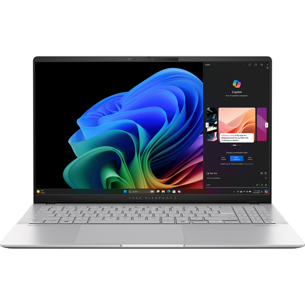 Laptop Asus Vivobook S 15 OLED S5507QA, 15.6 inch, 3K 120Hz, Qualcomm Snapdragon X Elite X1E-78-100, 32GB LPDDR5X, 1TB SSD, Qualcomm Adreno, Win 11 Pro, Cool Silver