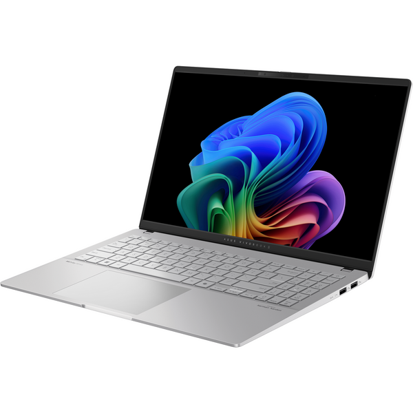 Laptop Asus Vivobook S 15 OLED S5507QA, 15.6 inch, 3K 120Hz, Qualcomm Snapdragon X Elite X1E-78-100, 32GB LPDDR5X, 1TB SSD, Qualcomm Adreno, Win 11 Pro, Cool Silver