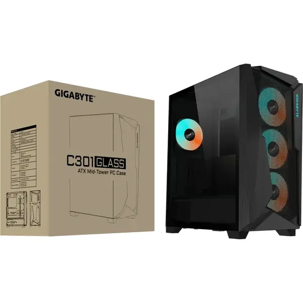 Carcasa Gigabyte C301 GLASS, E-ATX, ARGB, Negru