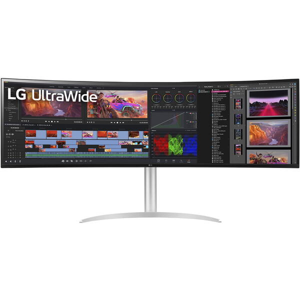 Monitor LED LG 49WQ95C-W Curbat 49 inch DQHD IPS 5 ms 144 Hz USB-C HDR Alb/Argintiu