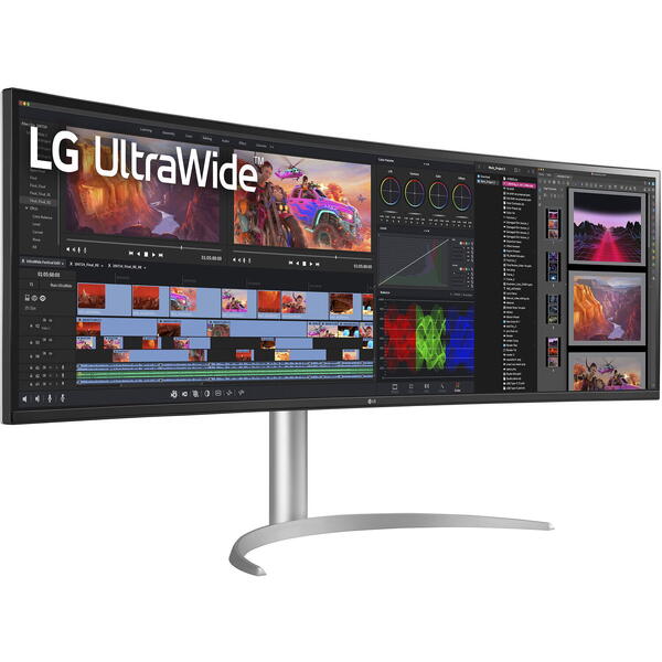 Monitor LED LG 49WQ95C-W Curbat 49 inch DQHD IPS 5 ms 144 Hz USB-C HDR Alb/Argintiu