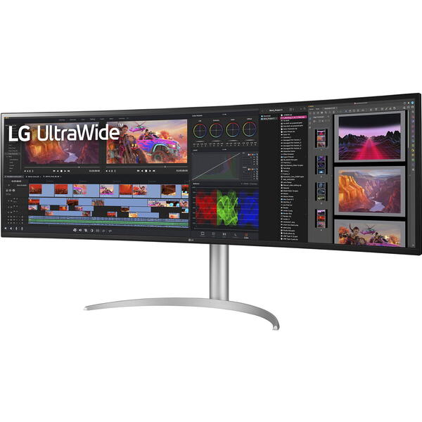 Monitor LED LG 49WQ95C-W Curbat 49 inch DQHD IPS 5 ms 144 Hz USB-C HDR Alb/Argintiu