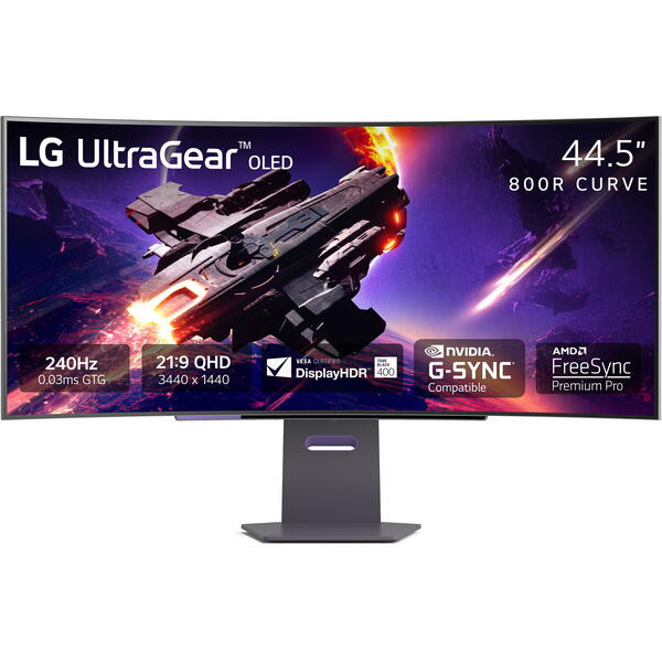 Monitor Gaming LG UltraGear 45GS95QE-B Curbat 44.5 inch UWQHD OLED 0.03 ms 240 Hz HDR Negru