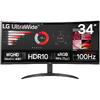 Monitor LED LG UltraWide 34WR50QK-B Curbat 34 inch UWQHD VA 5 ms 100 Hz HDR Negru