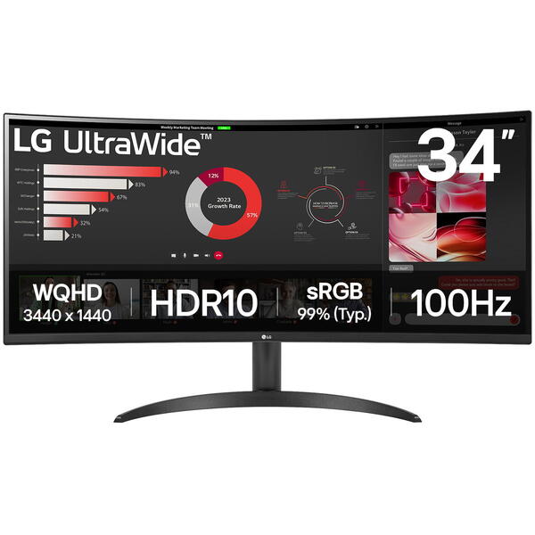 Monitor LED LG UltraWide 34WR50QK-B Curbat 34 inch UWQHD VA 5 ms 100 Hz HDR Negru