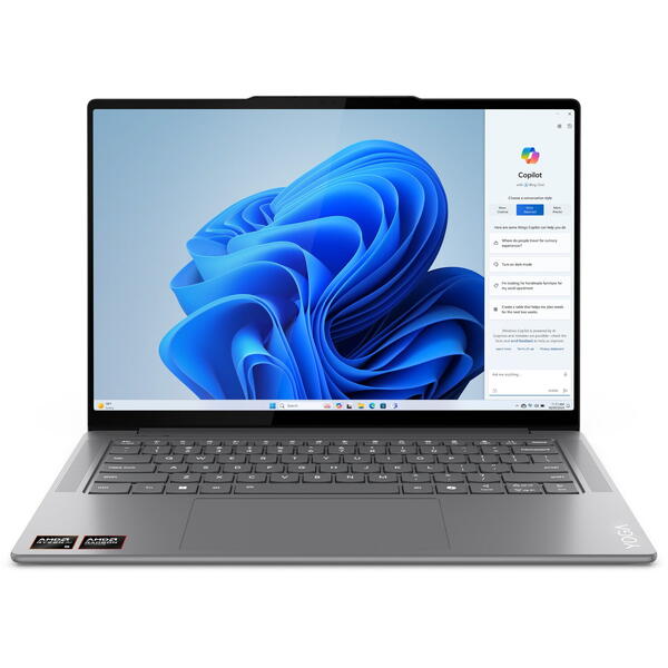 Laptop Lenovo Yoga Pro 7 14ASP9, 14.5 inch 2.8K OLED 120Hz, AMD Ryzen AI 9 365, 32GB LPDDR5X, 1TB SSD, AMD Radeon 880M, Win 11 Home, Luna Grey, 3Yr Onsite Premium Care