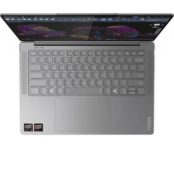 Laptop Lenovo Yoga Pro 7 14ASP9, 14.5 inch 2.8K OLED 120Hz, AMD Ryzen AI 9 365, 32GB LPDDR5X, 1TB SSD, AMD Radeon 880M, Win 11 Home, Luna Grey, 3Yr Onsite Premium Care