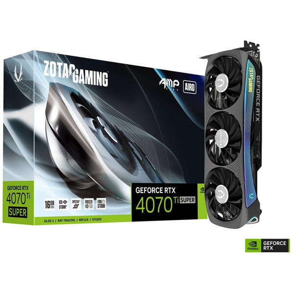 Placa video Zotac GeForce RTX 4070 Ti SUPER AMP AIRO 16GB GDDR6X 256 Bit DLSS 3.0