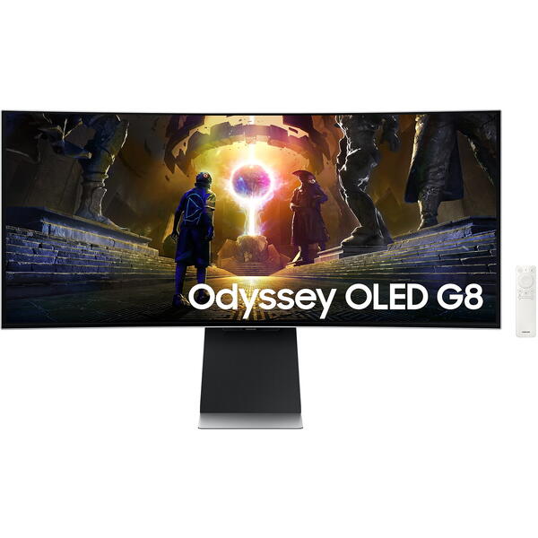 Monitor Gaming Samsung Odyssey G8 G85SD LS34DG850SUXDU Curbat 34 inch UWQHD QD-OLED 0.03 ms 175 Hz HDR Alb