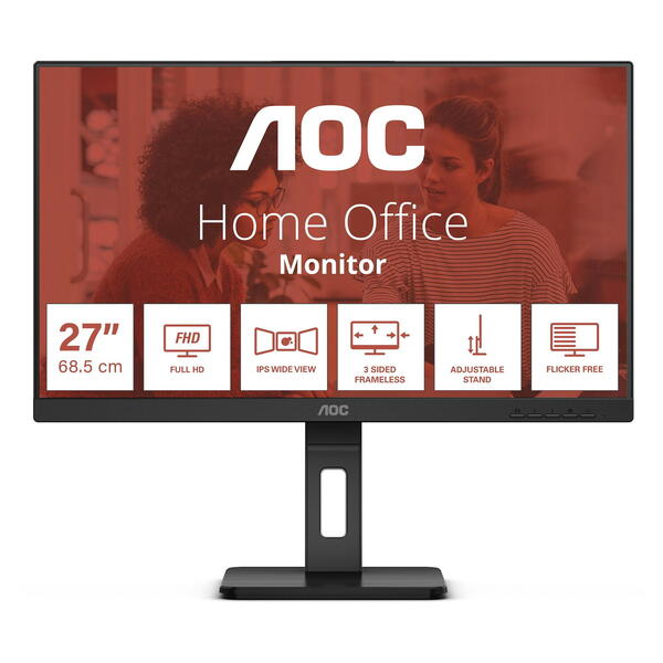 Monitor LED AOC 27E3QAF 27 inch FHD IPS 4 ms 75 Hz Negru