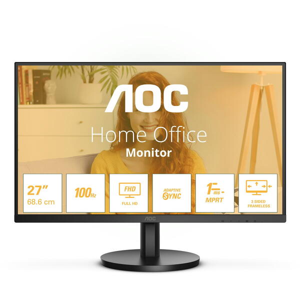 Monitor LED AOC Q27B3CF2 27 inch QHD IPS 4 ms 100 Hz Negru