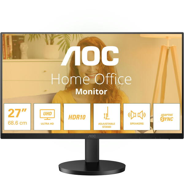 Monitor LED AOC U27B3A 27 inch UHD IPS 4 ms 60 Hz HDR Negru