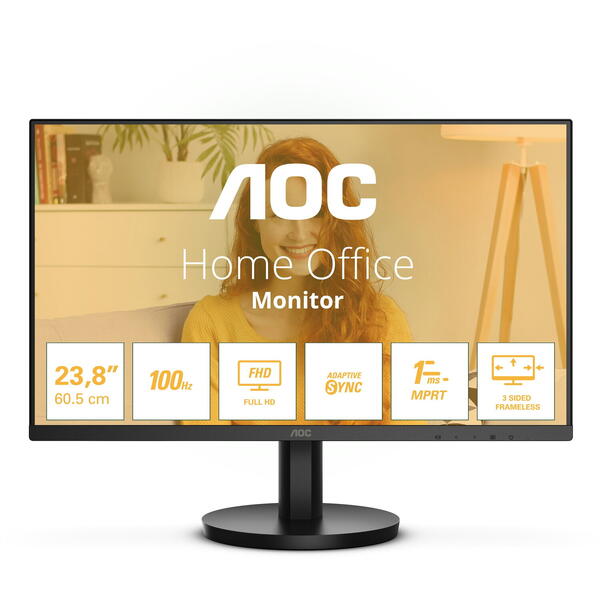 Monitor LED AOC 24B3HMA2 23.8 inch FHD VA 1 ms 100 Hz Negru