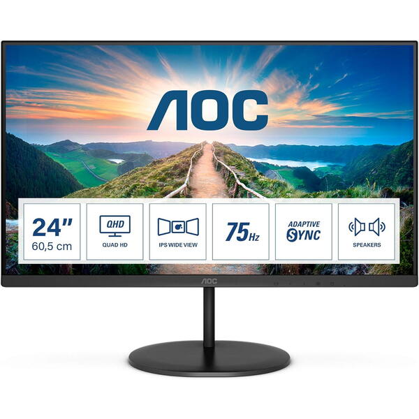 Monitor LED AOC Q24V4EA 23.8 inch 4 ms Negru 75 Hz Negru