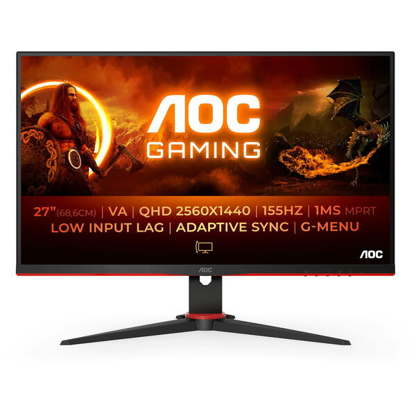 Monitor Gaming AOC Q27G2E 27 inch QHD VA 1 ms 155 Hz Negru/Rosu