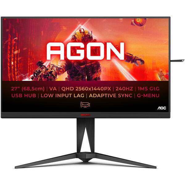 Monitor Gaming AOC AGON AG275QXN 27 inch QHD VA 1 ms 165 Hz HDR Negru/Rosu