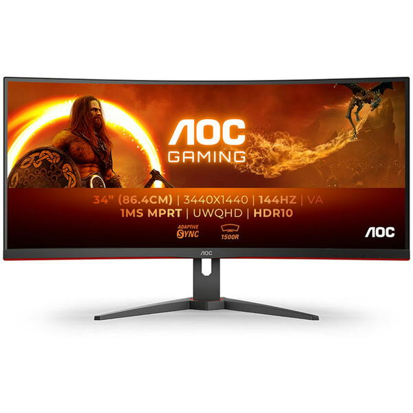 Monitor Gaming AOC CU34G2X 34 inch UWQHD VA 1 ms 144 Hz Curbat Negru Rosu