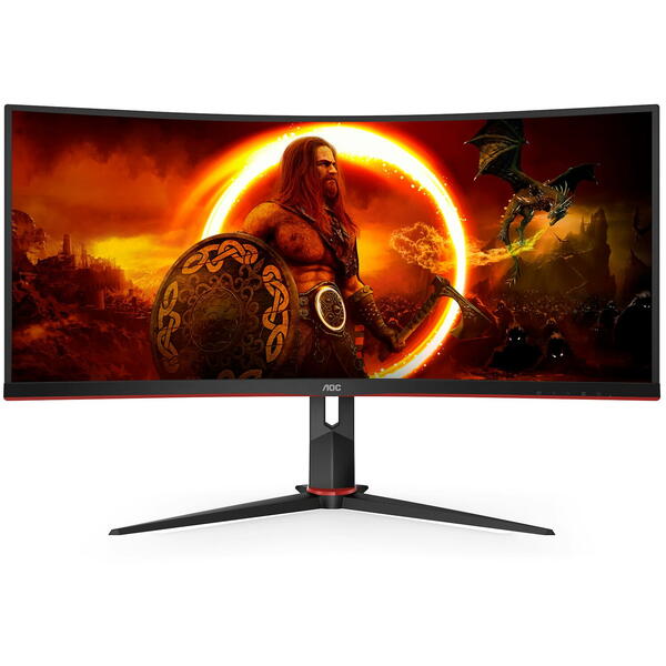 Monitor Gaming AOC AGON CU34G2XP 34 inch UWQHD VA 1 ms 180 Hz HDR Curbat Negru/Rosu