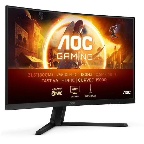 Monitor Gaming AOC CQ32G4VE 31.5 inch QHD VA 0.5 ms 180 Hz HDR Curbat Negru