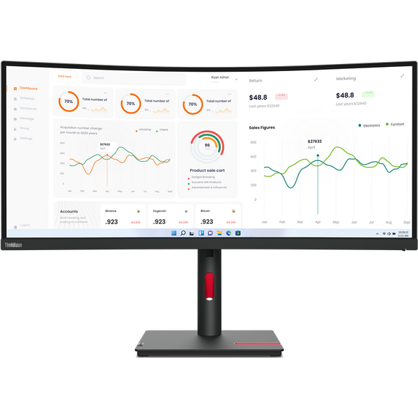 Monitor LED Lenovo ThinkVision T34w-30 34 inch UWQHD VA 4 ms 60 Hz USB-C Curbat Negru