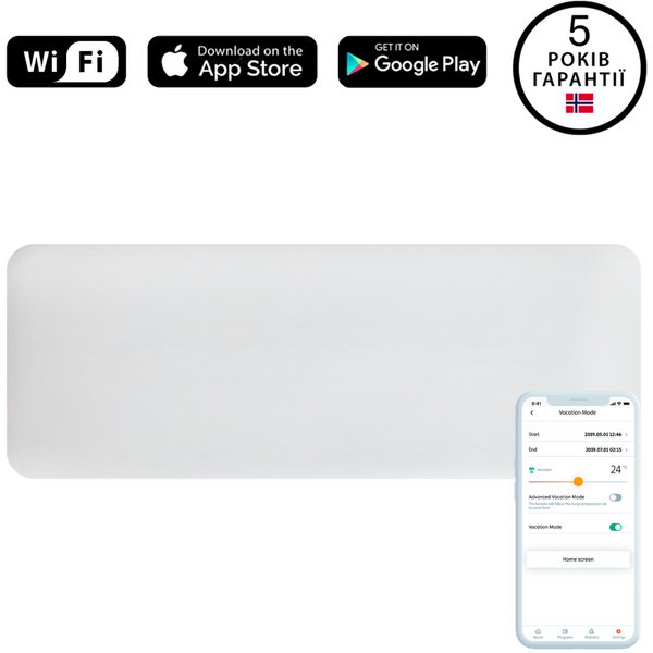 Convector de perete PA1200WIFI3 1200 W, Wi-Fi, Millheat App, Bluetooth, 25 mp, Alb