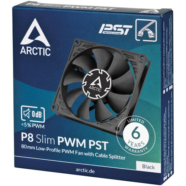 Ventilator PC Arctic P8 Slim PWM PST 80mm Black