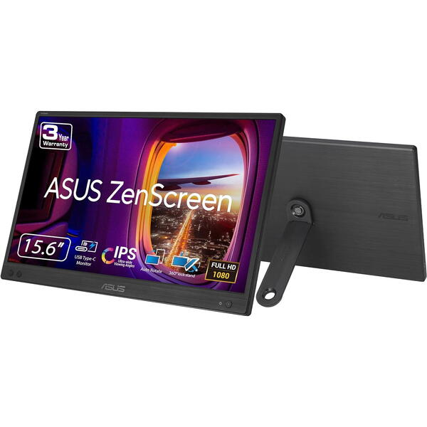 Monitor LED Asus ZenScreen MB166CR 15.6 inch FHD IPS 5 ms 60 Hz USB-C Negru