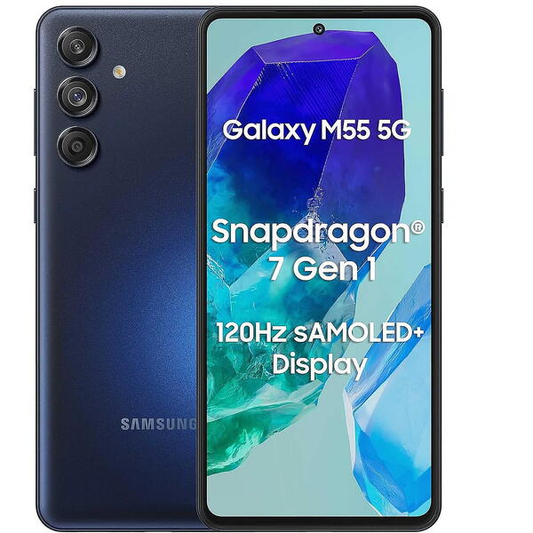 Smartphone Samsung Galaxy M55, 6.7 inch, 128GB, 8GB RAM, Dual SIM, 5G, 4-Camere, Dark Blue