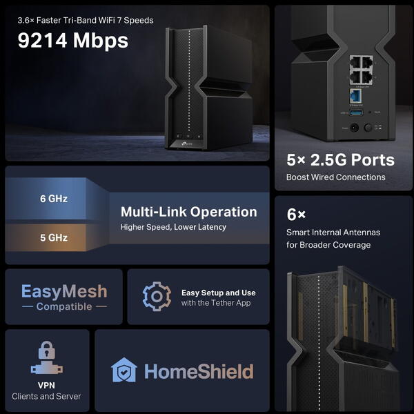 Router Wireless TP-LINK ARCHER BE550 Tri-Band WiFi, 7 2.5 Gbps