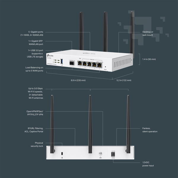 Router Wireless TP-LINK FESTA FR365 Dual-Band WiFi 6 Gateway Gigabit