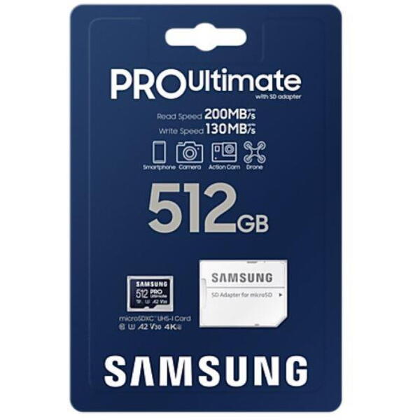 Samsung Micro SDXC PRO Ultimate UHS-I Clasa 10 512GB + Adaptor SD