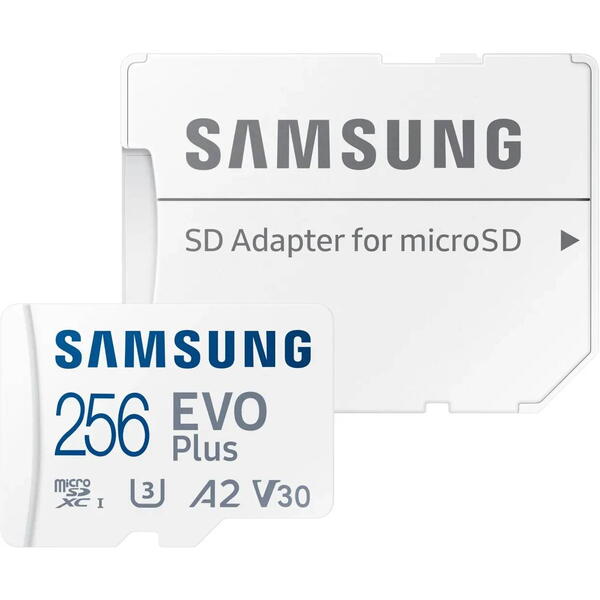 Samsung EVO Plus (2024) 256GB, Class 10, UHS-I U3, V10, A2 + Adaptor SD