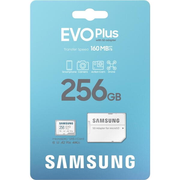 Samsung EVO Plus (2024) 256GB, Class 10, UHS-I U3, V10, A2 + Adaptor SD