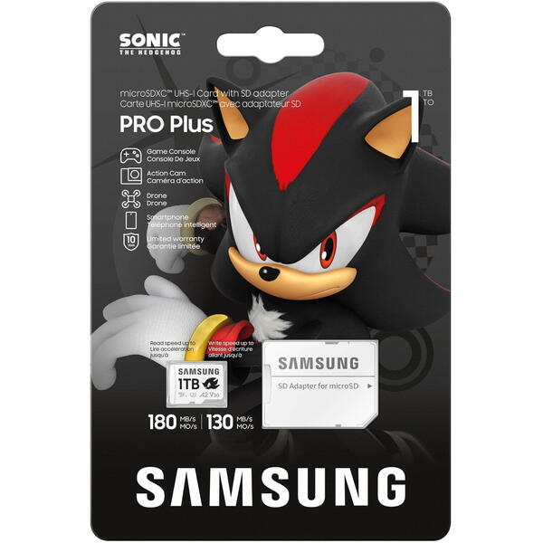 Samsung PRO Plus Sonic the Hedgehog 1 TB, Class 10, UHS-I U3, V30, A2 + Adaptor SD