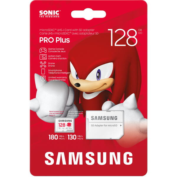 Samsung PRO Plus Sonic the Hedgehog 128 GB, Class 10, UHS-I U3, V30, A2 + Adaptor SD