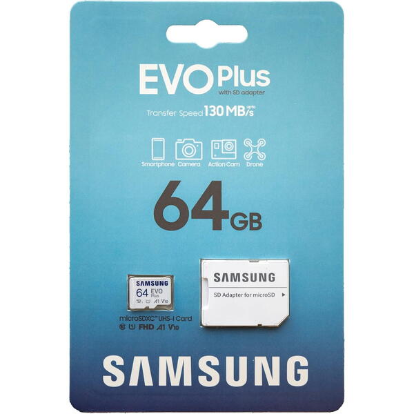 Samsung microSDXC EVO Plus (2024) 128GB, Class 10, UHS-I U3, V10, A2 + Adaptor SD