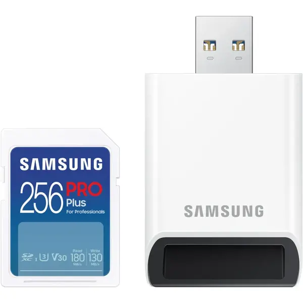 Card Memorie Samsung SDXC PRO Plus 256GB, Class 10, UHS-I U3, V30 + Adaptor USB
