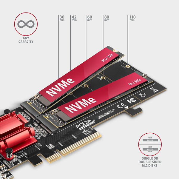 Adaptor SSD/HDD AXAGON PCEM2-ND 1x PCI-E Male - 2x M.2 PCI-E SSD
