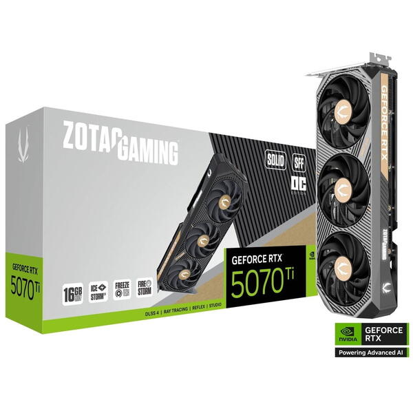 Placa video Zotac GeForce RTX 5070 Ti Solid OC SFF 16GB GDDR7 256 Bit DLSS 4.0