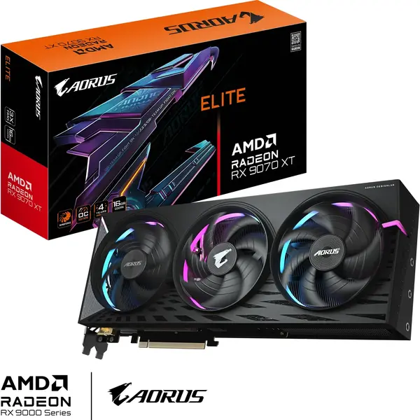 Placa video Gigabyte AORUS Radeon RX 9070 XT ELITE, 16 GB, GDDR6, 256-bit