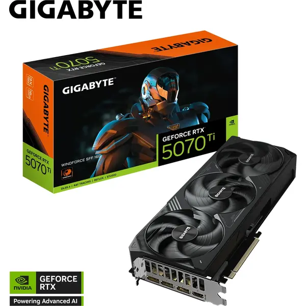 Placa video Gigabyte GeForce RTX 5070 Ti WINDFORCE SFF 16GB GDDR7 256 Bit DLSS 4.0, Black